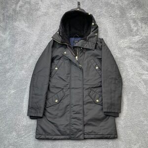J Crew Jacket Womens Extra Small Black Insulated Coat Hooded Snap Full Zip